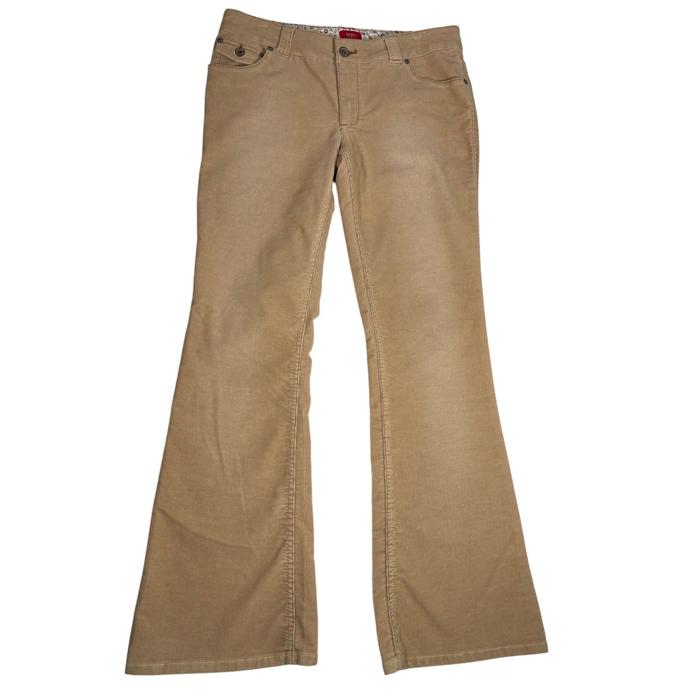 Mossimo Tan Khaki Corduroy Flare Leg Pants Women Size 11 Stretch Mid Rise Y2K